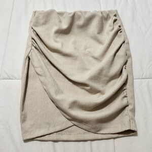 Free People Cream Colored Scrunched Mini Pencil Skirt.